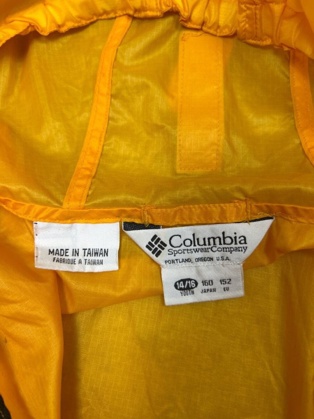 Columbia Boys 14-16 Yellow Packable Windbreaker Jacket Hood Half Zip Pocket - Picture 8 of 10